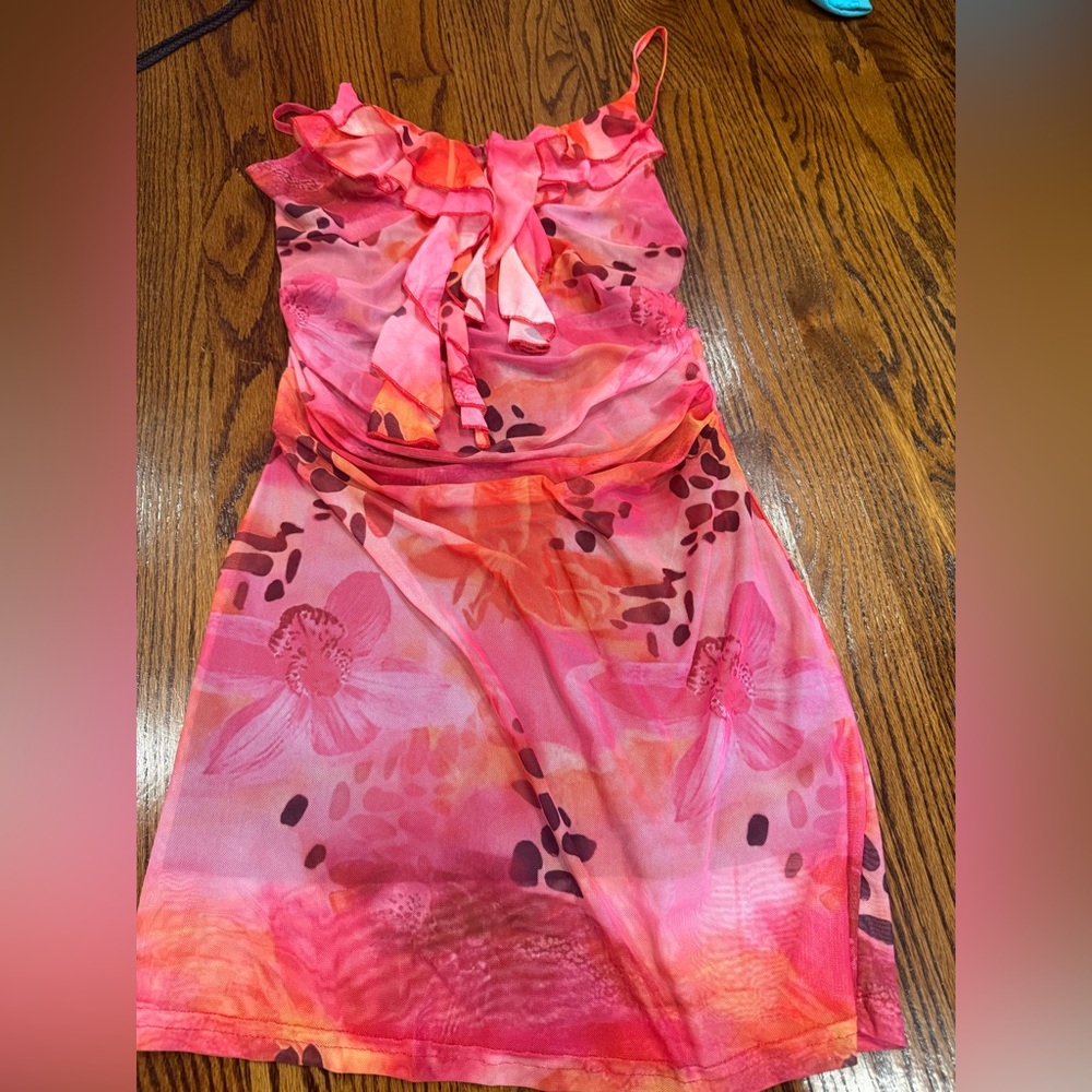 Pink Floral Ruffle Mini Dress